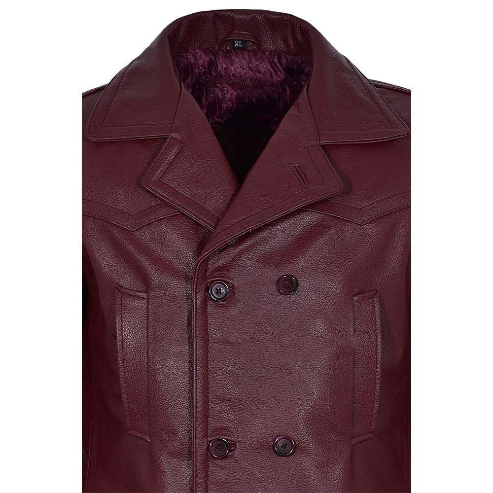 Leather Ladies Coats | Women's Genuine Leather Long Trench Coat | Wine Maroon Double Breasted Winter Coat