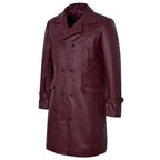 Leather Ladies Coats | Women's Genuine Leather Long Trench Coat | Wine Maroon Double Breasted Winter Coat
