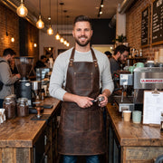 Leather Barista Apron with Cross Strap - Adjustable Waist & Pocket