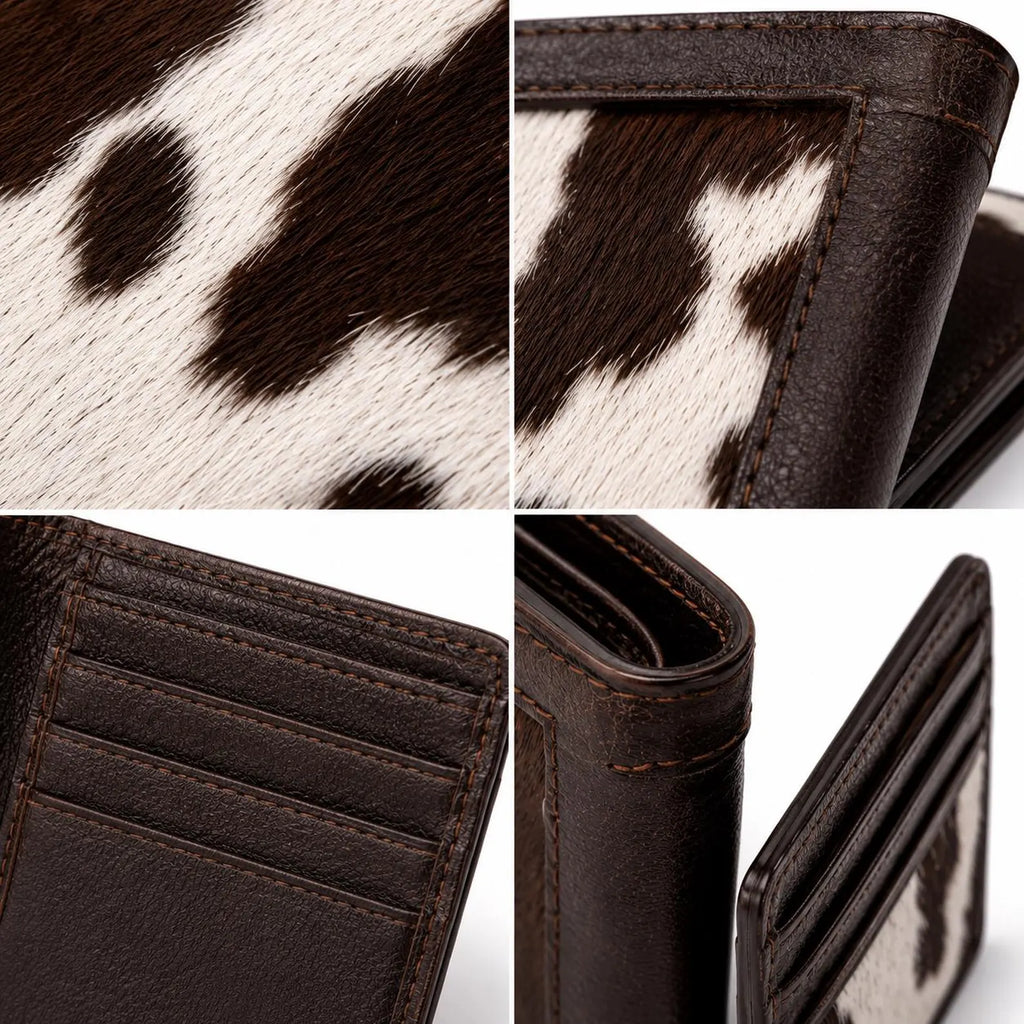 Genuine Cowhide Leather Bifold Wallet & Card Holder Set for Men | Handmade Western Hair-On-Hide Wallet Gift Set