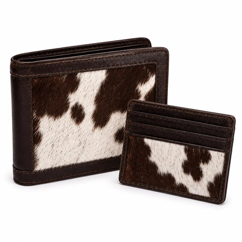 Genuine Cowhide Leather Bifold Wallet & Card Holder Set for Men | Handmade Western Hair-On-Hide Wallet Gift Set