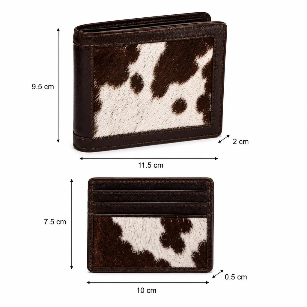 Genuine Cowhide Leather Bifold Wallet & Card Holder Set for Men | Handmade Western Hair-On-Hide Wallet Gift Set