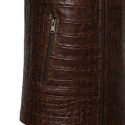 Crocodile Embossed Brown Leather Jacket