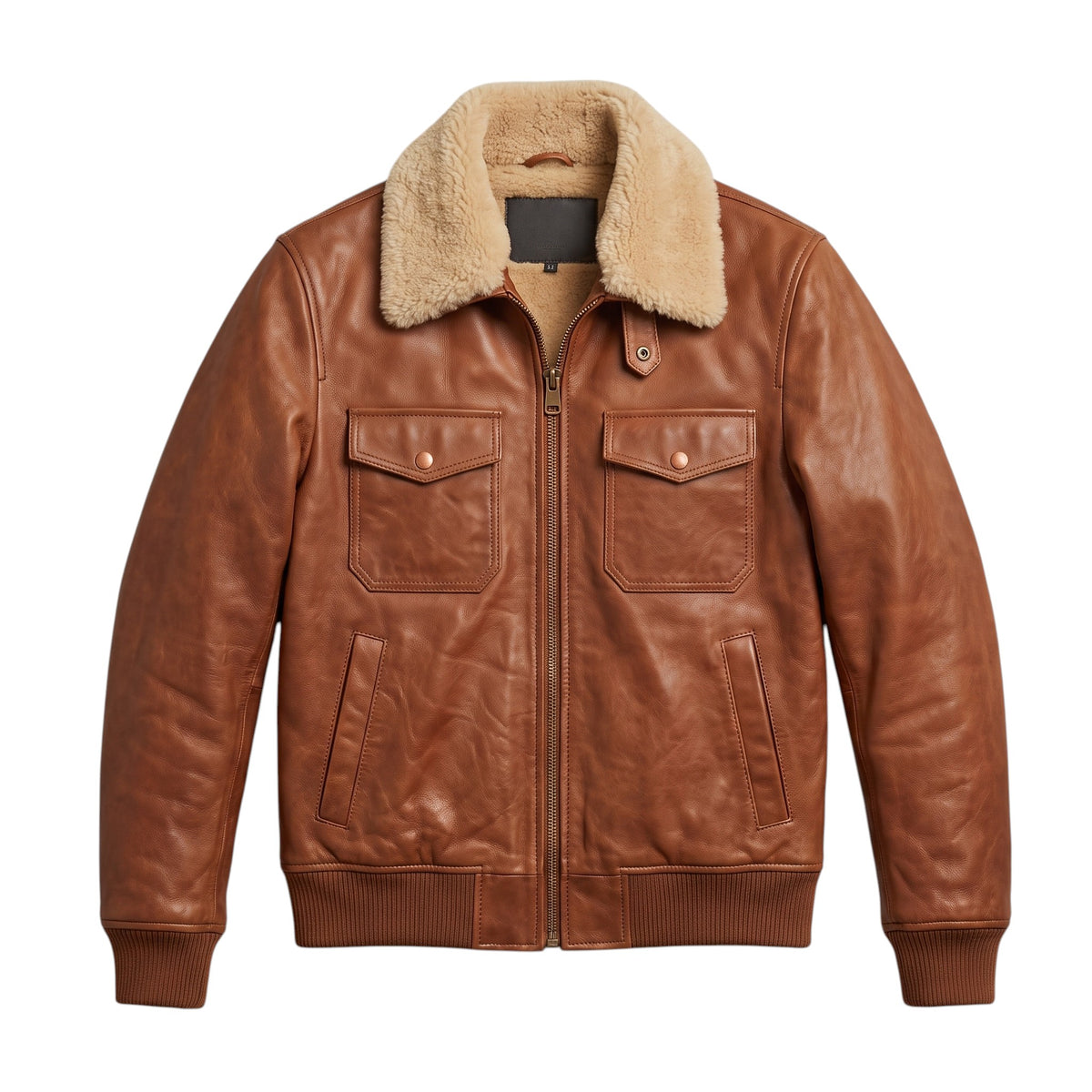 Premium Cognac Leather Racer Bomber Jacket