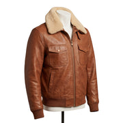 Premium Cognac Leather Racer Bomber Jacket