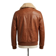 Premium Cognac Leather Racer Bomber Jacket