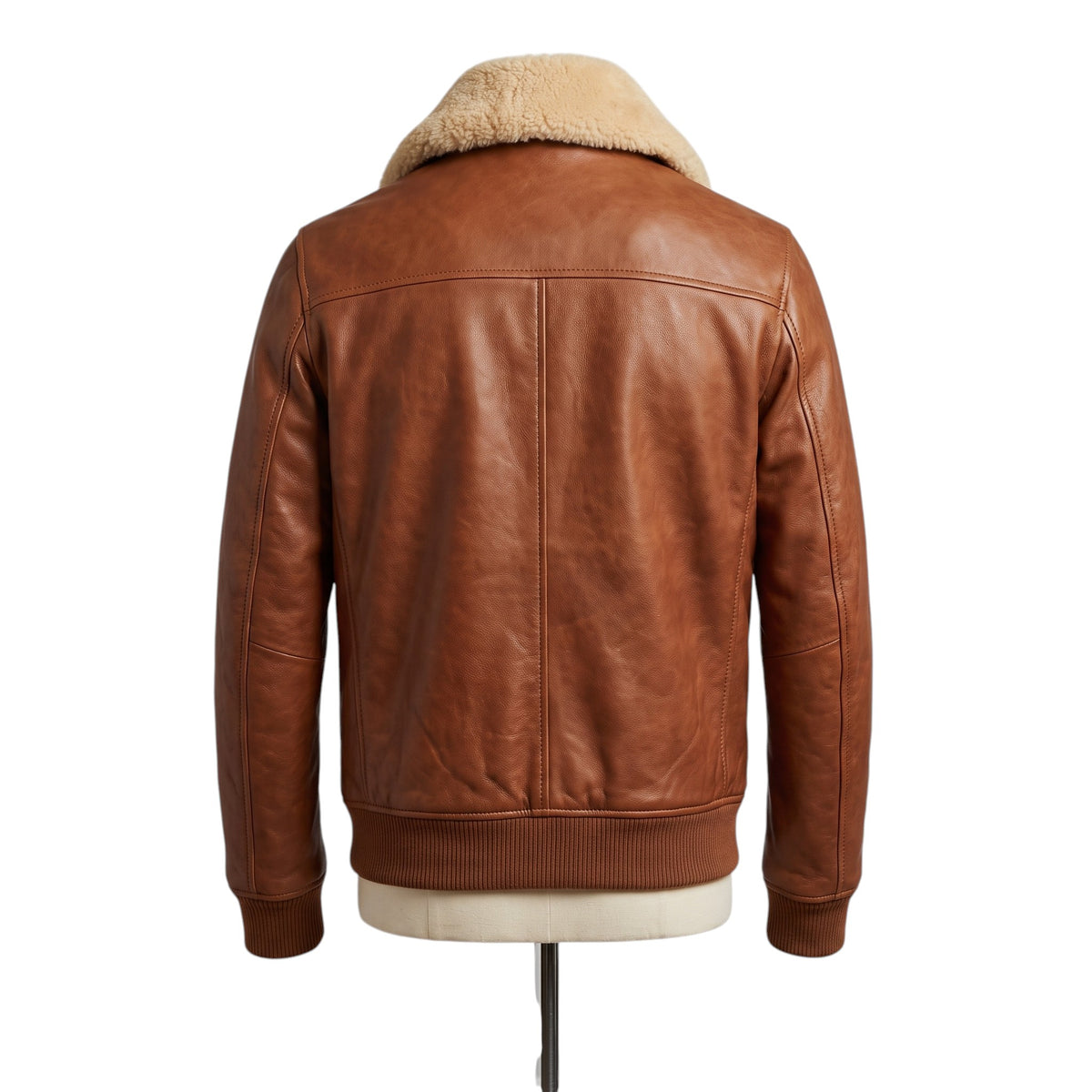 Premium Cognac Leather Racer Bomber Jacket