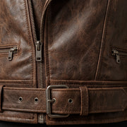 Vintage Distressed Brown Leather Biker Jacket