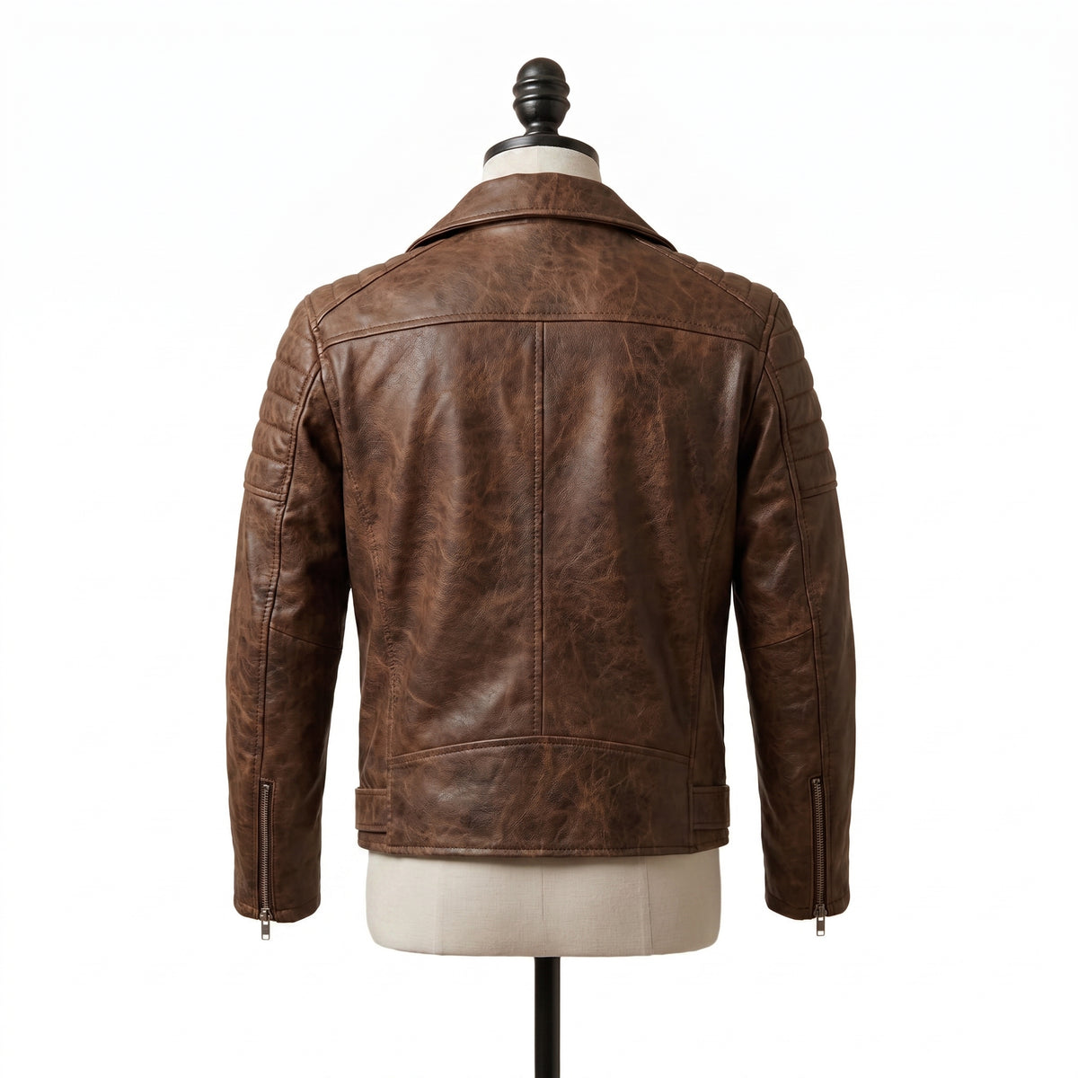 Vintage Distressed Brown Leather Biker Jacket