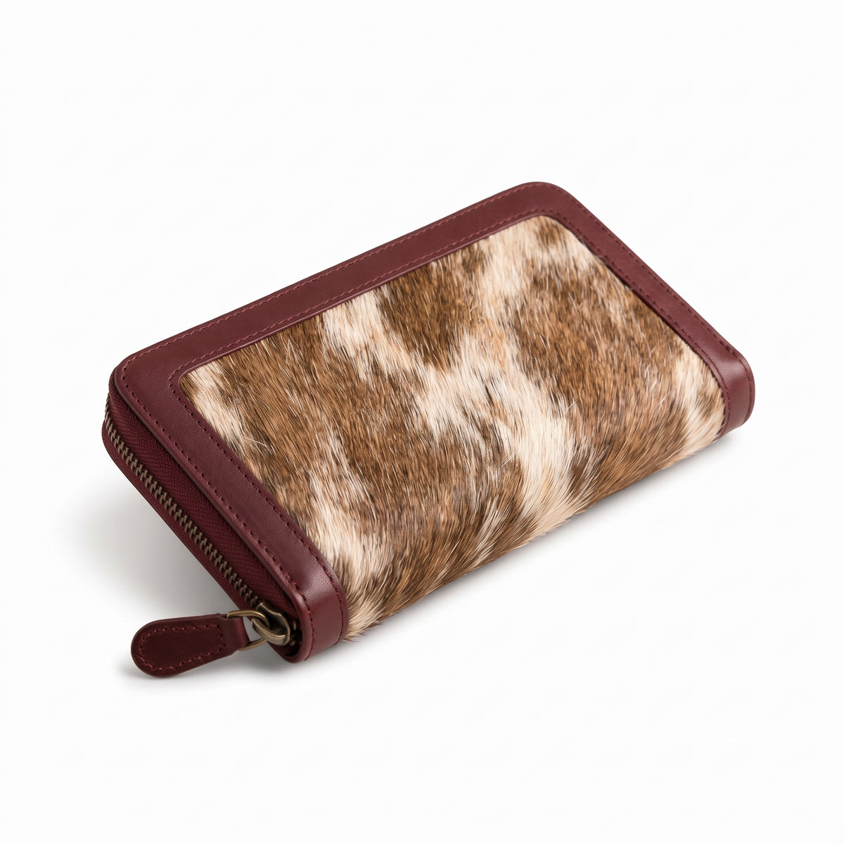 Real Hair-On Cowhide Zip-Around Leather Wallet
