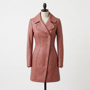 Women's Dusty Rose Pink Leather Trench Coat – Knee Length