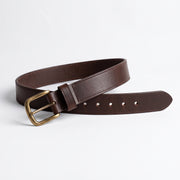Men's Brown Leather Belt – Antique Brass Buckle Classic Style
