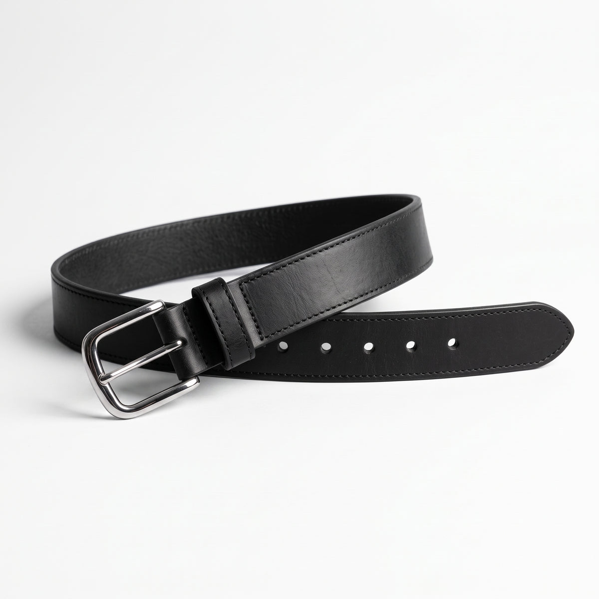 Classic Men's Black Leather Belt with Silver Buckle