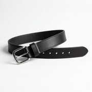 Classic Men's Black Leather Belt with Silver Buckle
