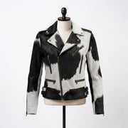 Black & White Cowhide Asymmetrical Motorcycle Jacket