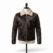 Shearling Collar Cowhide Leather Jacket