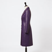 Women’s Luxury Purple Double-Breasted Leather Coat