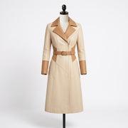 Women’s Two-Tone Cream & Tan Leather Trench Coat with Belt