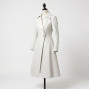 Women’s White Leather Trench Coat – Fitted A-Line Long Coat