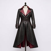 Women’s Gothic Corset Leather Trench Coat – Burgundy & Black