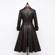 Women’s Gothic Corset Leather Trench Coat – Burgundy & Black