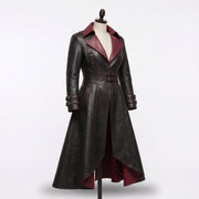 Women’s Gothic Corset Leather Trench Coat – Burgundy & Black