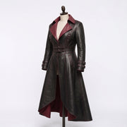 Women’s Gothic Corset Leather Trench Coat – Burgundy & Black