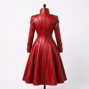 Women's Red Double-Breasted Military Gothic Leather Trench Coat