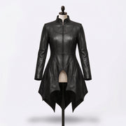 Black Gothic Vampire Leather Coat – Victorian High-Low Design