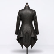 Black Gothic Vampire Leather Coat – Victorian High-Low Design