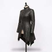 Black Gothic Vampire Leather Coat – Victorian High-Low Design