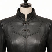 Black Gothic Vampire Leather Coat – Victorian High-Low Design