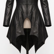 Black Gothic Vampire Leather Coat – Victorian High-Low Design