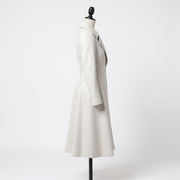 Women’s White Leather Trench Coat – Fitted A-Line Long Coat