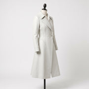 Women’s White Leather Trench Coat – Fitted A-Line Long Coat