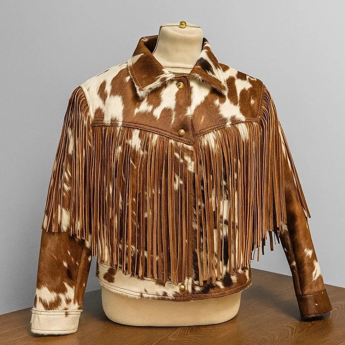 Hair on Leather Jacket | Genuine Cowhide Fringe Western Crop Jacket for Women