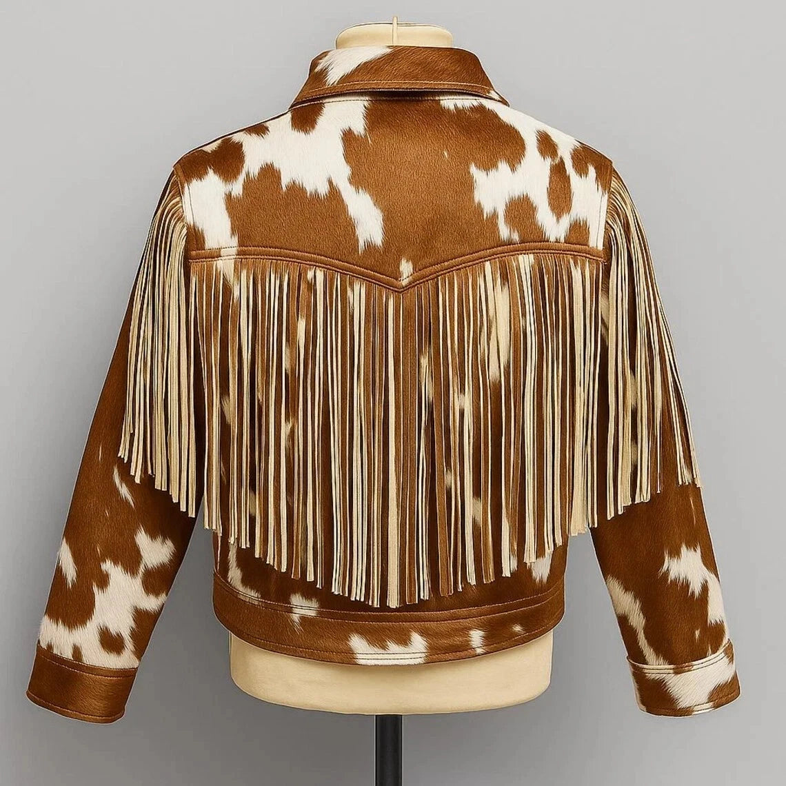 Hair on Leather Jacket | Genuine Cowhide Fringe Western Crop Jacket for Women