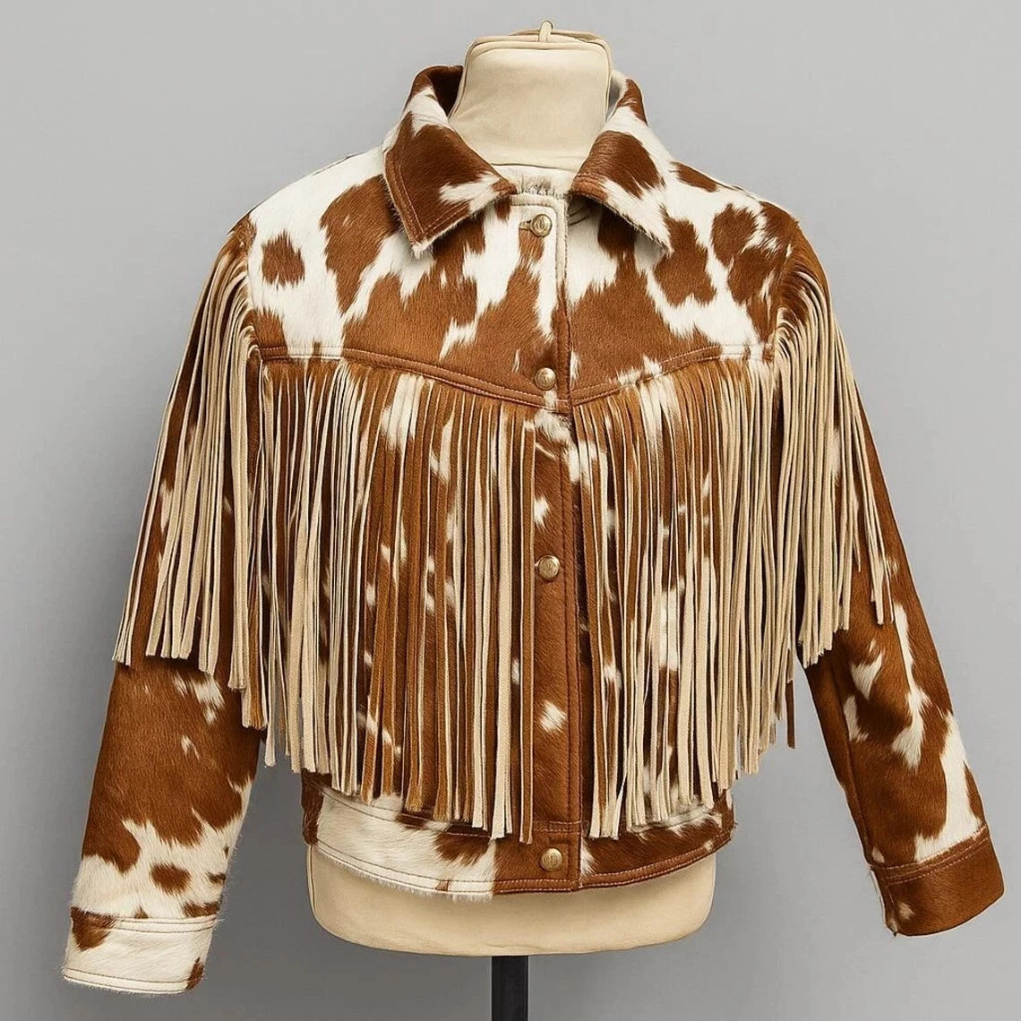 Hair on Leather Jacket | Genuine Cowhide Fringe Western Crop Jacket for Women